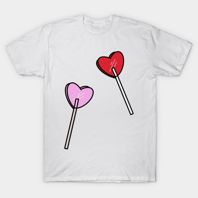 Red and Pink Heart Lollipop Set T-Shirt by Asilynn